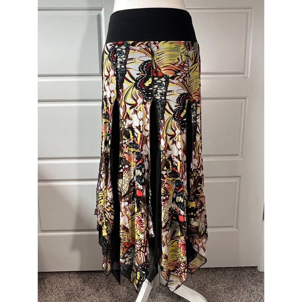 Athena Marie Butterfly Print Maxi‎ Skirt Black Waistband Flowy Medium